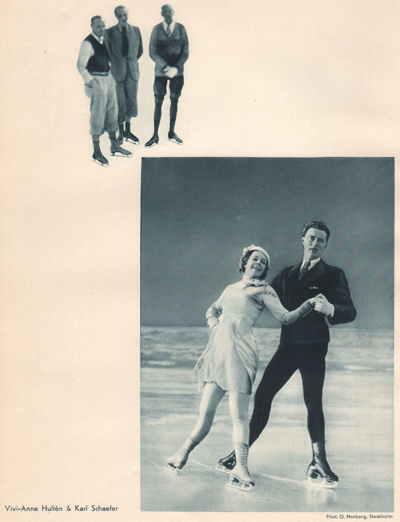 ICE FIGURE SKATING. Vivi-Anne Hultén & Karl Schaefer 1935 old vintage print